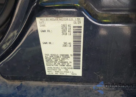 2020 Nissan Altima Sl Fwd from USA, damaged, VIN 1N4BL4EV9LC136308